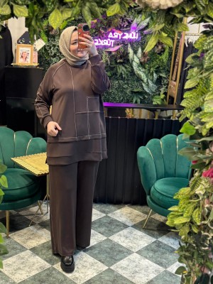 Büyük Beden Şerit Detaylı Tesettür Şık Takım – Tunik & Pantolon 2’li Set
