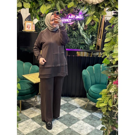 Büyük Beden Şerit Detaylı Tesettür Şık Takım – Tunik & Pantolon 2’li Set