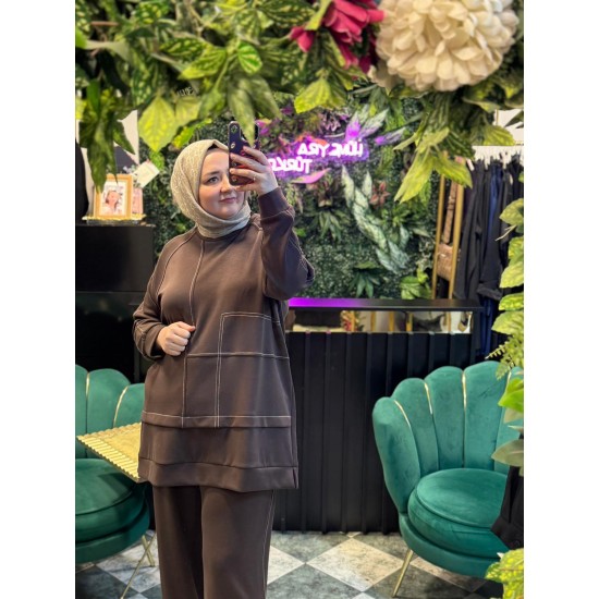 Büyük Beden Şerit Detaylı Tesettür Şık Takım – Tunik & Pantolon 2’li Set