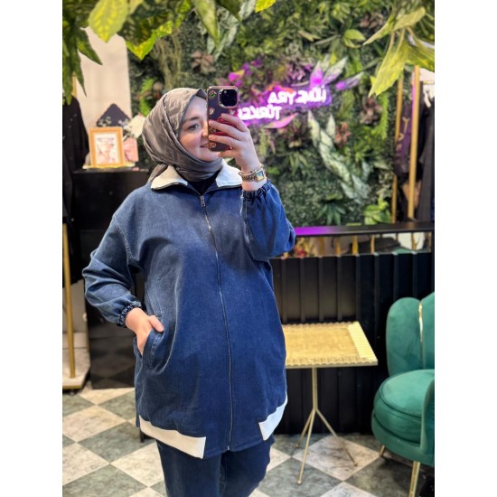 Tensel Büyük Beden Kot Takım  – Ceket & Pantolon 2’li Set