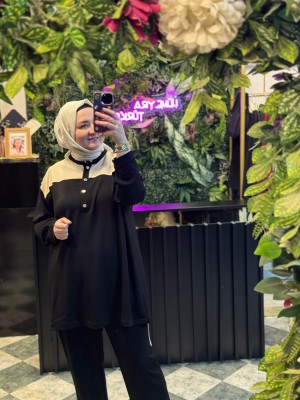 Rahat Kesim Büyük Beden Şerit Detaylı Tesettür Spor Takım – Tunik & Pantolon 2’li Set
