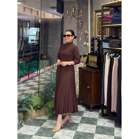 Kahverengi Buzi Elbise