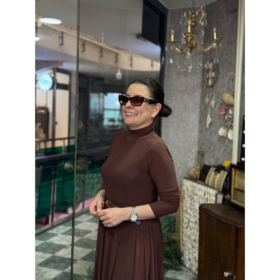 Kahverengi Buzi Elbise