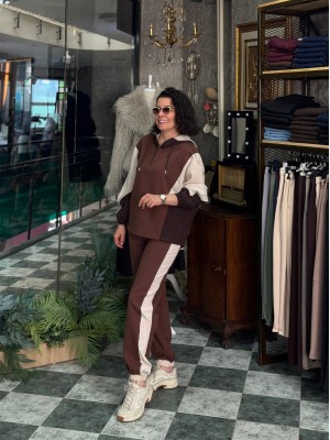 Kahve Krem Paraşüt Parçalı Tasarım Eşofman Takım