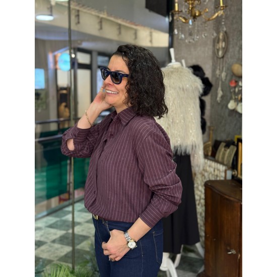 Çizgili Modal Gömlek Bordo