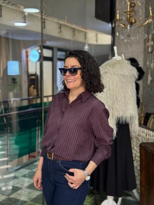 Çizgili Modal Gömlek Bordo