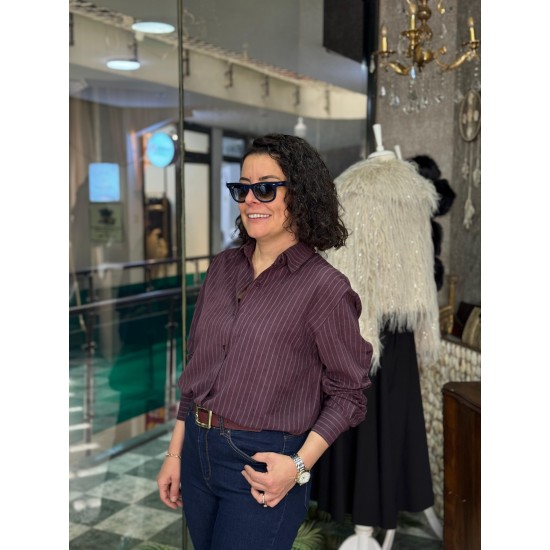 Çizgili Modal Gömlek Bordo