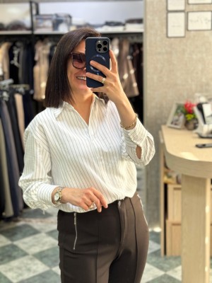 Çizgili Modal Gömlek Beyaz