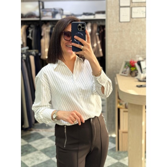 Çizgili Modal Gömlek Beyaz