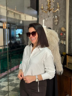 Çizgili Modal Gömlek Beyaz