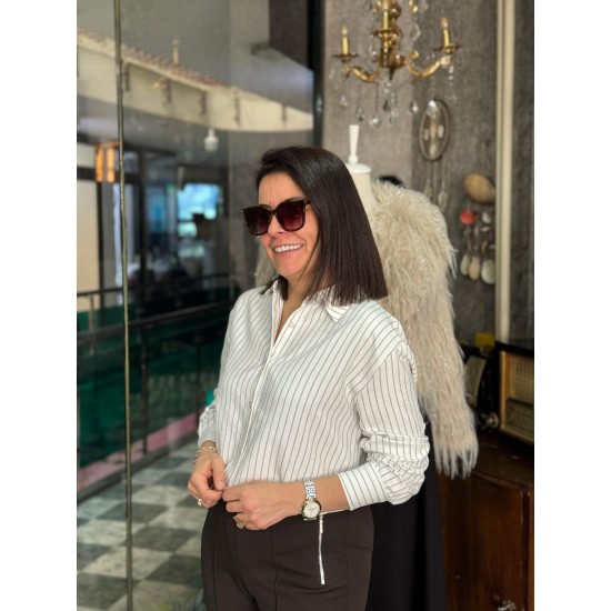 Çizgili Modal Gömlek Beyaz