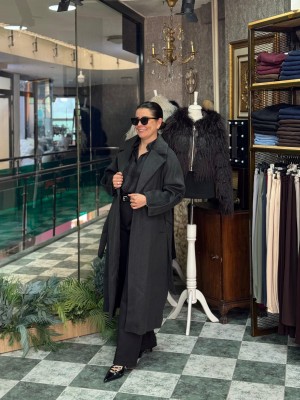 Antrasit Kol Detaylı Dokulu Premium Kaban