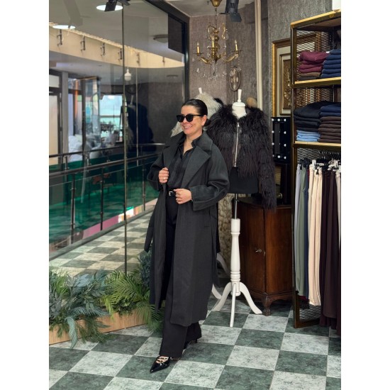 Antrasit Kol Detaylı Dokulu Premium Kaban